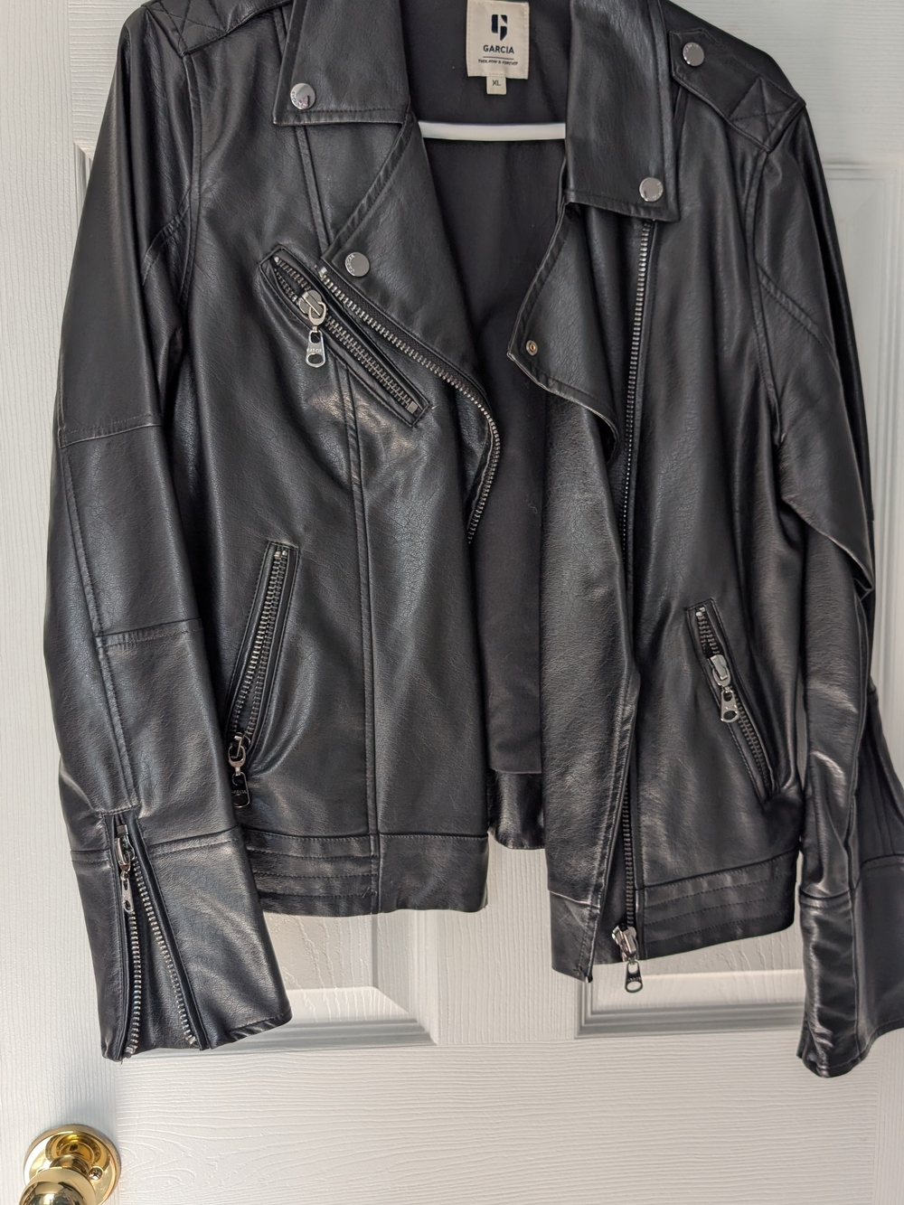 Women's Black Faux Leather Moto Jacket By Garcia